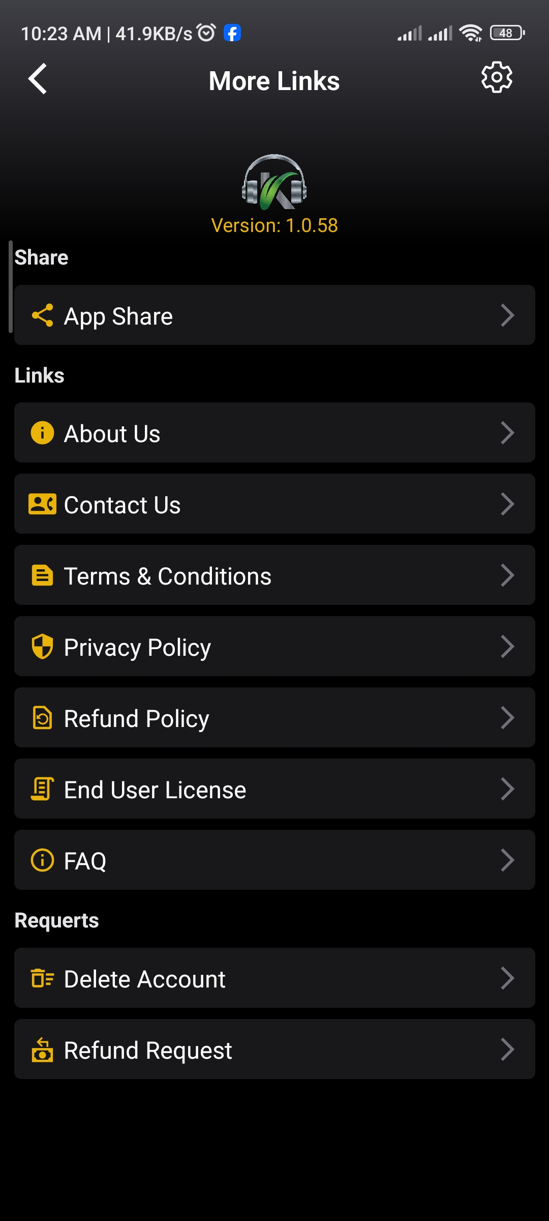 In app account delete step one