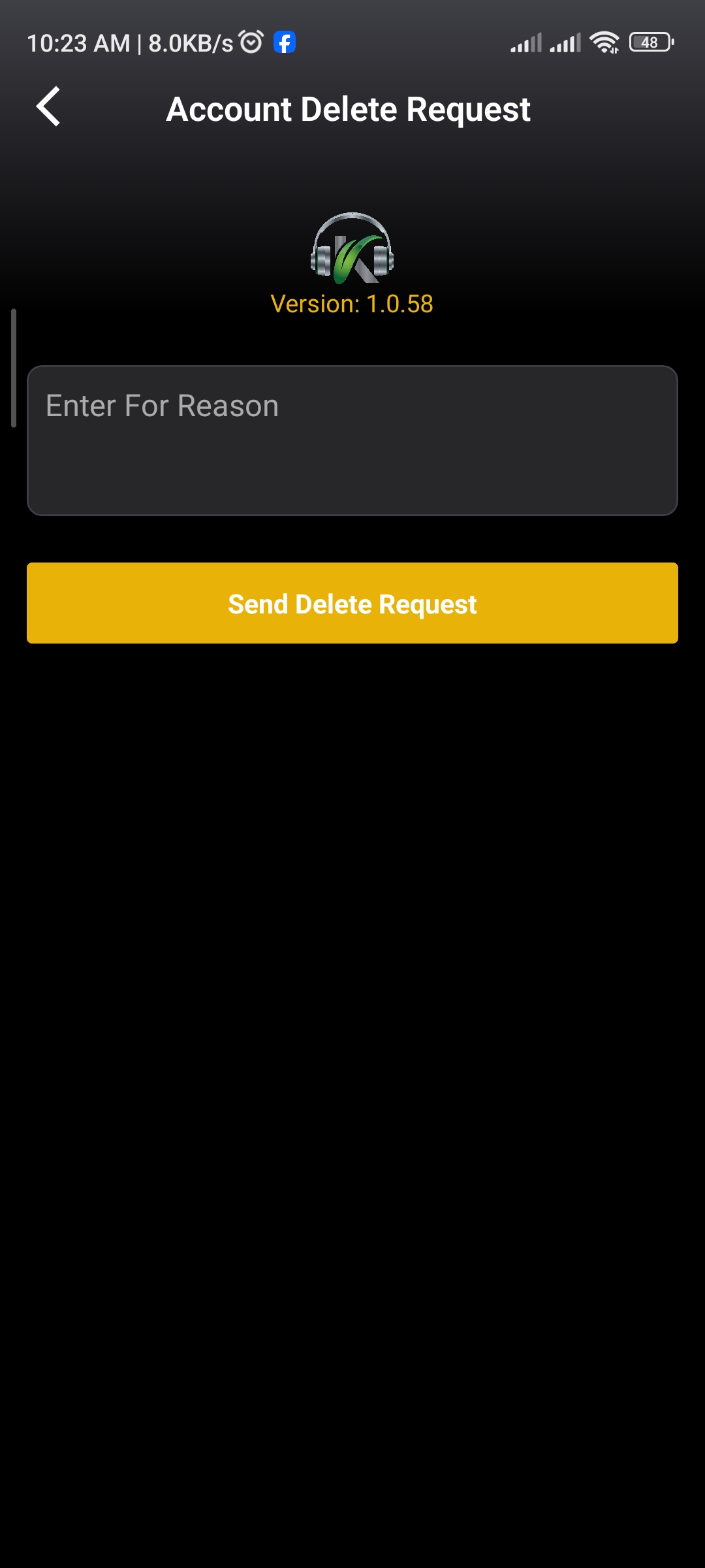 In app account delete step two